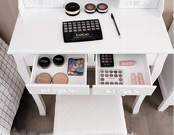 ShopJK TOALETNÝ STOLÍK, DARČEK SADA ŠTETCOV A HUBKA NA MAKE UP, TL04 BIELA