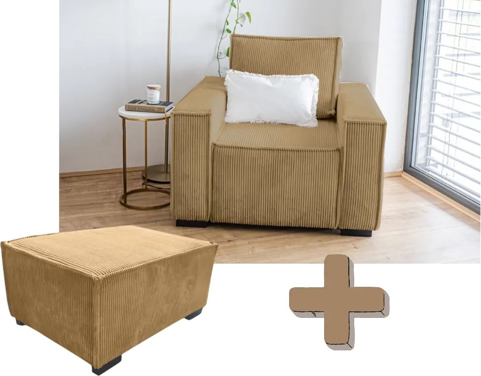 Kreslo s taburetom SMART SET, horčicová