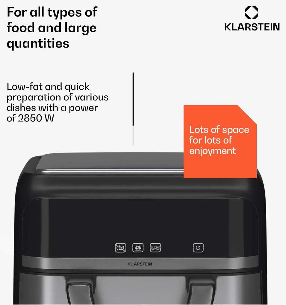 Klarstein VitaFry Duo Elegance, teplovzdušná fritéza, 2850 W, 9 l, 2 varné zóny, 6 programov