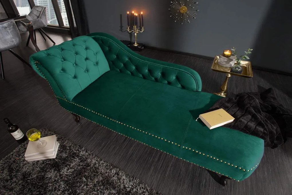 Dizajnová leňoška Chesterfield zelený zamat - II. Trieda