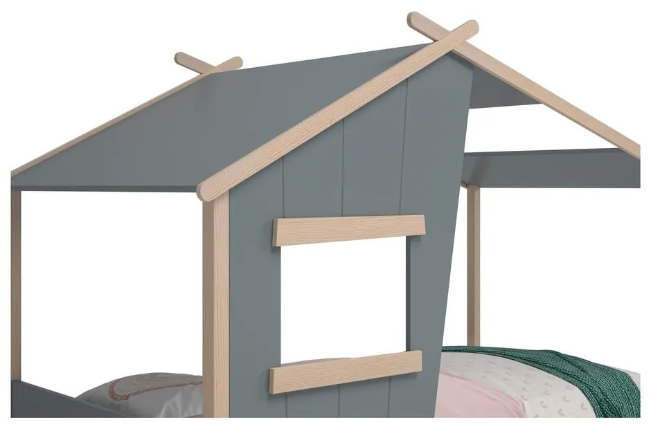 Domčeková detská posteľ sivozelená z borovicového dreva s roštom 90x190 cm Luba – Marckeric