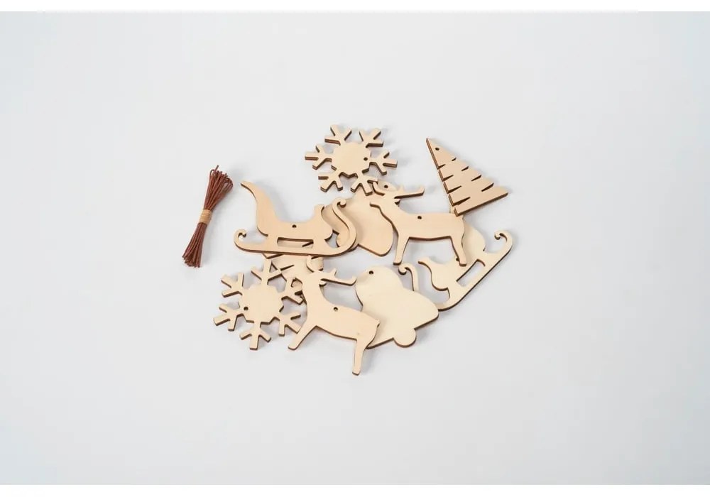 Súprava 10 drevených vianočných dekorácií Spira Medium