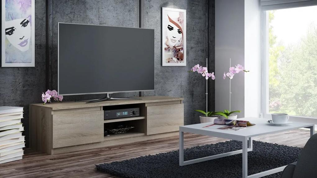Televizní stolek DELUKO s dřevěnou policí 140 cm dub sonoma