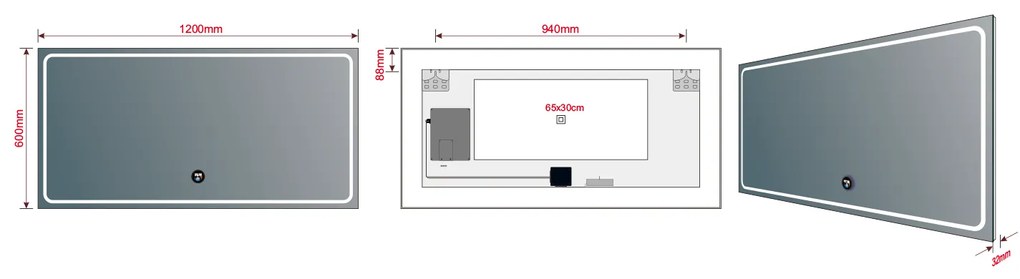 Sapho Sapho, GEMINI zrkadlo s LED osvetlením 120x60cm, chytré funkcie, GM120K