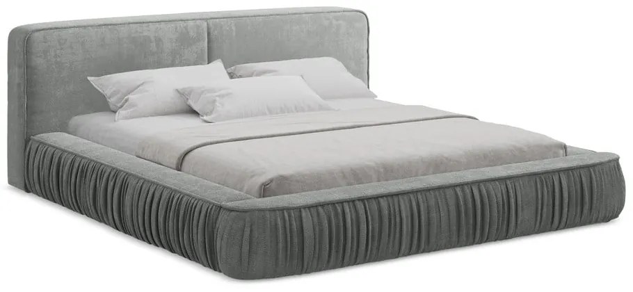 Sivá čalúnená dvojlôžková posteľ s úložným priestorom s roštom 180x200 cm Keoni – Makamii