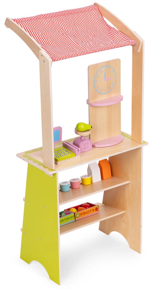 ECOTOYS Drevený detský stánok s pokladňou a váhou