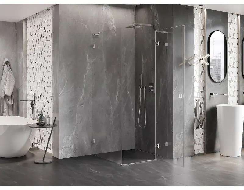 Mexen Lunar, L výklopný sprchový kút pravý 80 x 80 cm, 8mm číre sklo, chrómový profil, 834L-080-080-01-00-P