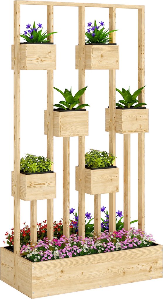 Outsunny vyvýšený drevený kvetináč s mriežou, 90 x 45 x 170 cm — kvetináč pre popínavé rastliny, balkón a terasa | Aosom