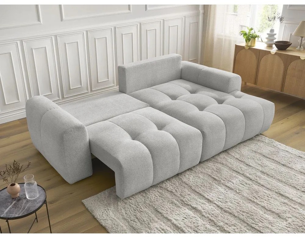 Svetlosivá ženilková rozkladacia/s úložným priestorom rohová pohovka (pravý roh/s leňoškou) Roxelane – Bobochic Paris