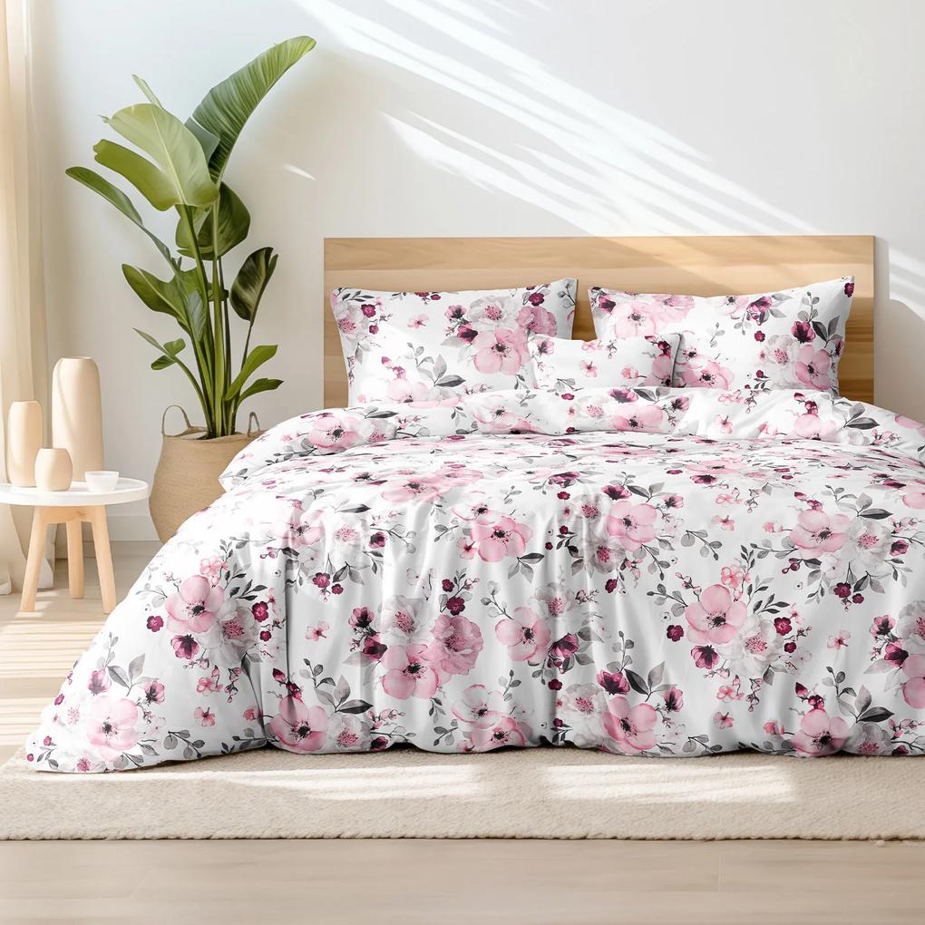 Goldea bavlnené posteľné obliečky - kvety sakury 140 x 200 a 70 x 90 cm