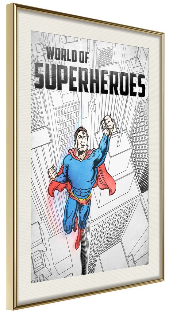 Artgeist Plagát - World of Superheroes [Poster] Veľkosť: 20x30, Verzia: Čierny rám s passe-partout