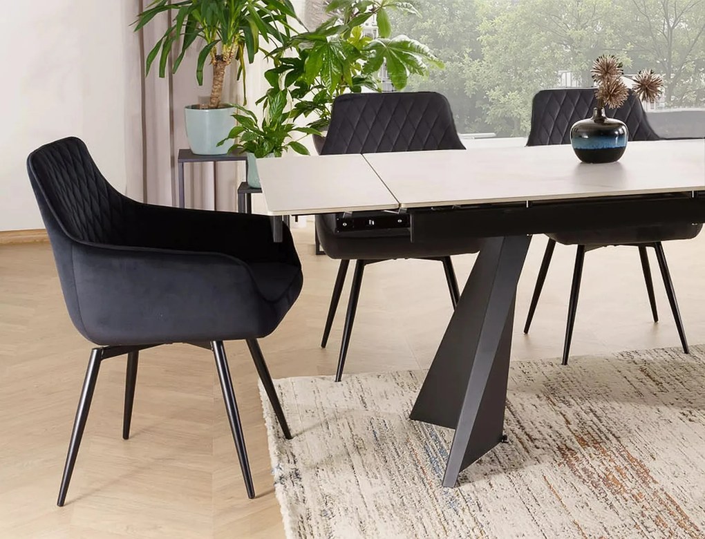 Jedálenský rozkladací stôl Laconi 160/220 cm keramika biely mramor/čierny