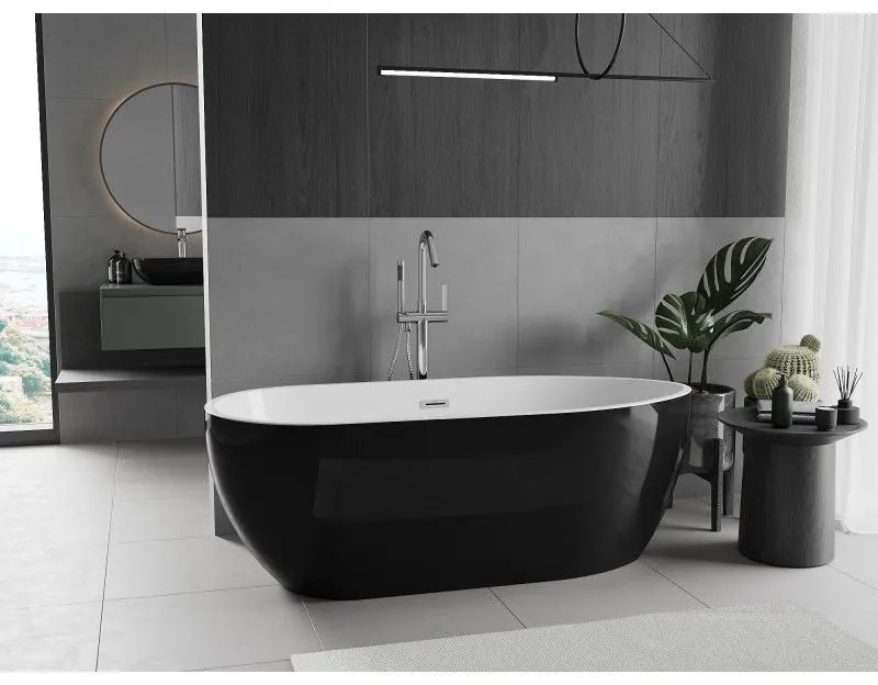 Mexen Eos, voľne stojaca vaňa 170 x 75 cm, biela-čierna, chrómový prepad, 52471707575-01