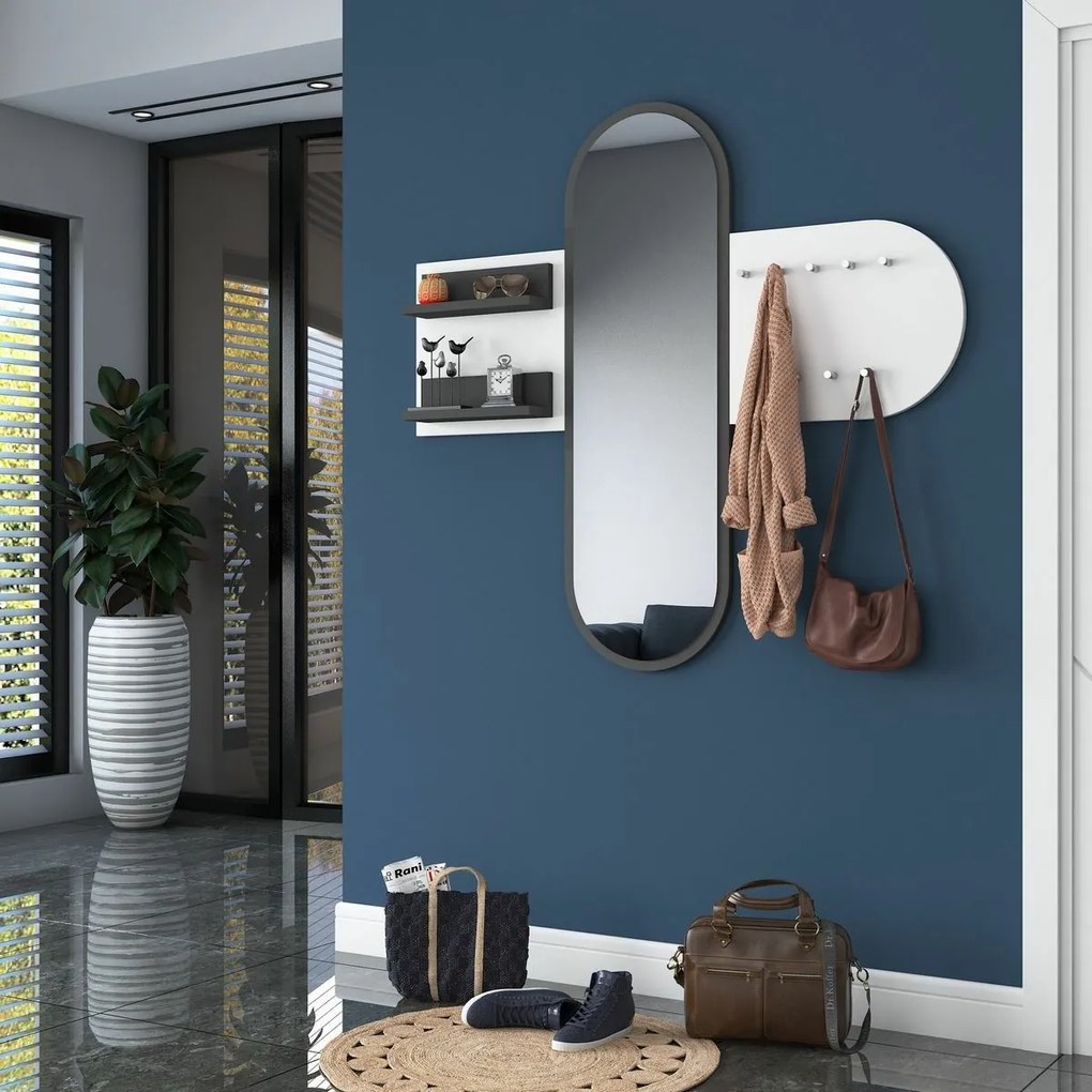 Nástenný vešiak so zrkadlom Pomi White