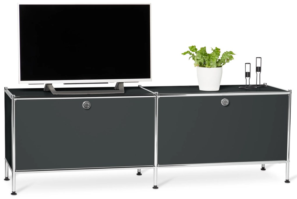 Kovová nízka skrinka »CN3« s výklopnými priehradkami, čierna