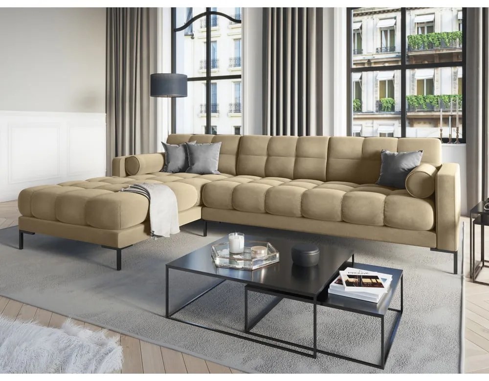 Béžová zamatová rohová pohovka Cosmopolitan Design Bali, ľavý roh