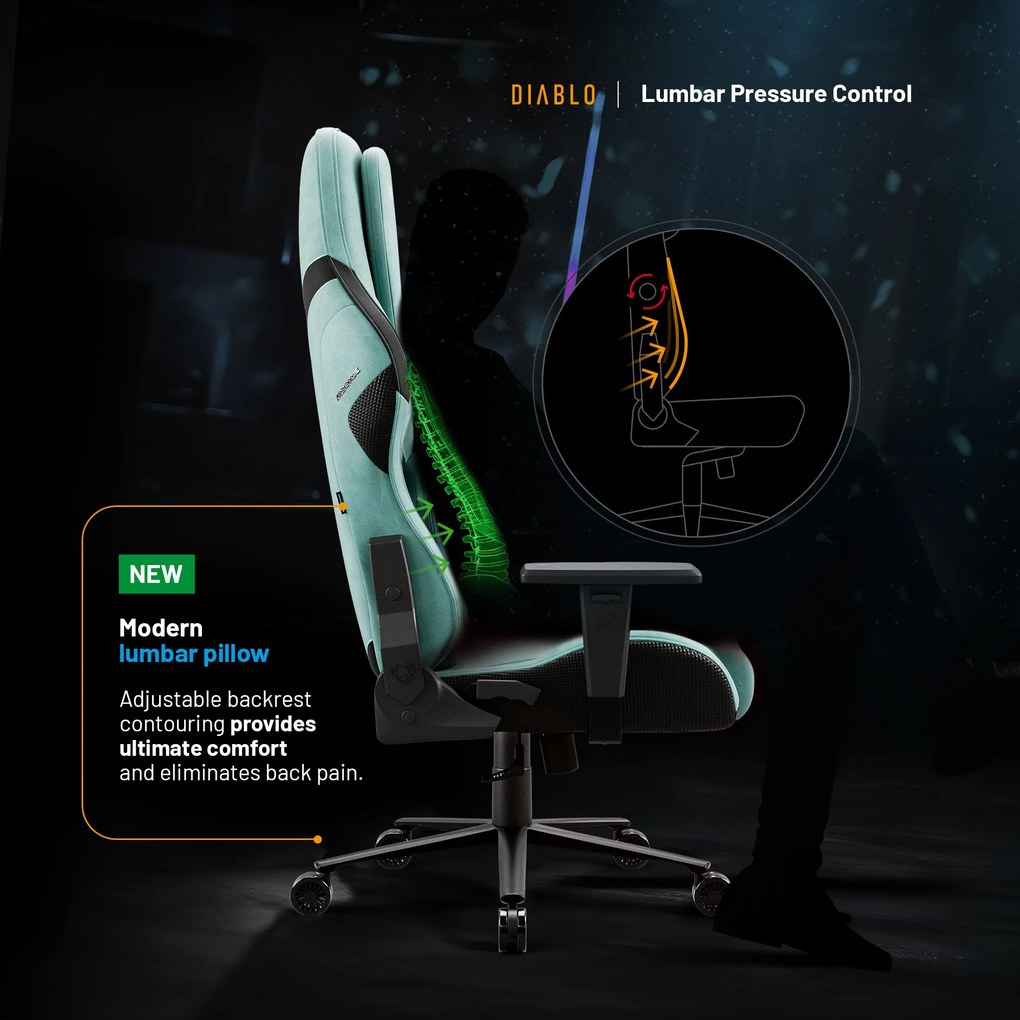 Herné kreslo Normal Size, mätový-čierny: Diablo X-One Prime Mystic Mint