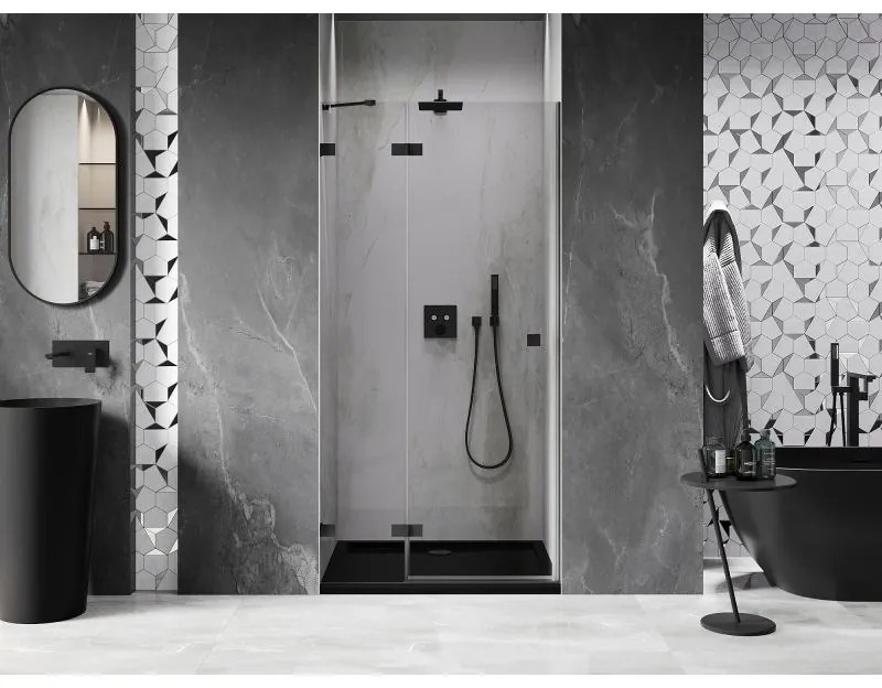 Mexen, Mexen Lunar ľavé výklopné sprchové dvere 75 cm, transparentné, čierne - 834-075-000-70-00-L