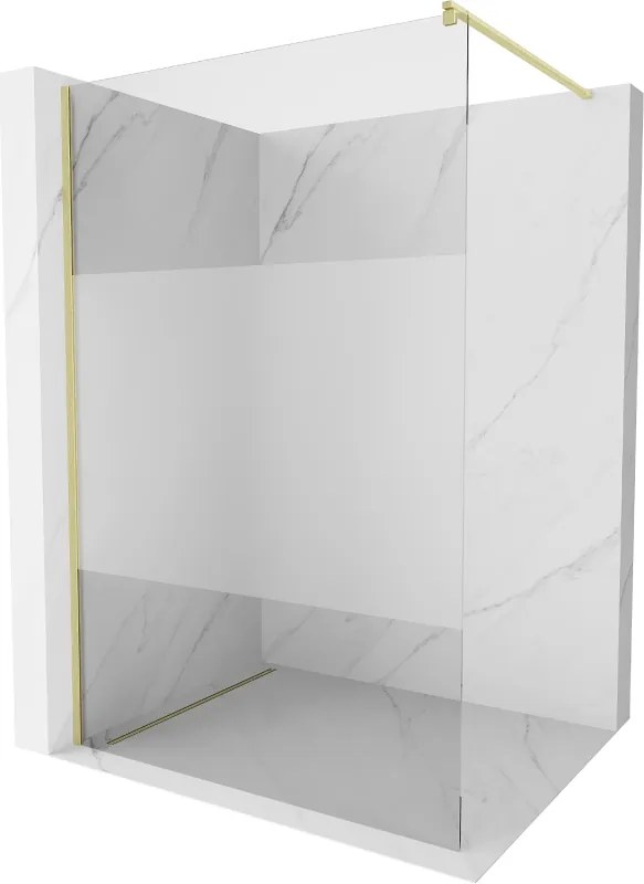 Mexen Kioto, sprchová zástena Walk-In 100 x 200 cm, 8mm číre sklo-námraza, zlatý matný profil, 800-100-101-55-35