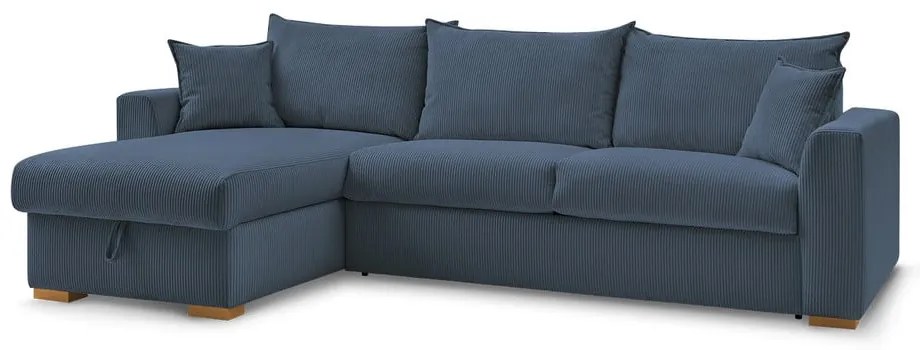 Tmavomodrá menčestrová rozkladacia rohová pohovka (variabilná) Augustin – Bobochic Paris