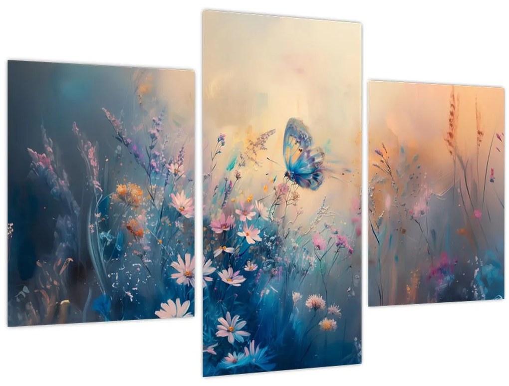 Obraz - Lúka s motýľom (90x60 cm)
