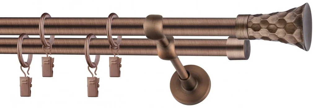 Dekorstudio Garniža dvojradová SFERIC medená 19mm Dĺžka: 420cm, Typ príslušenstva: Krúžky tiché so štipcami
