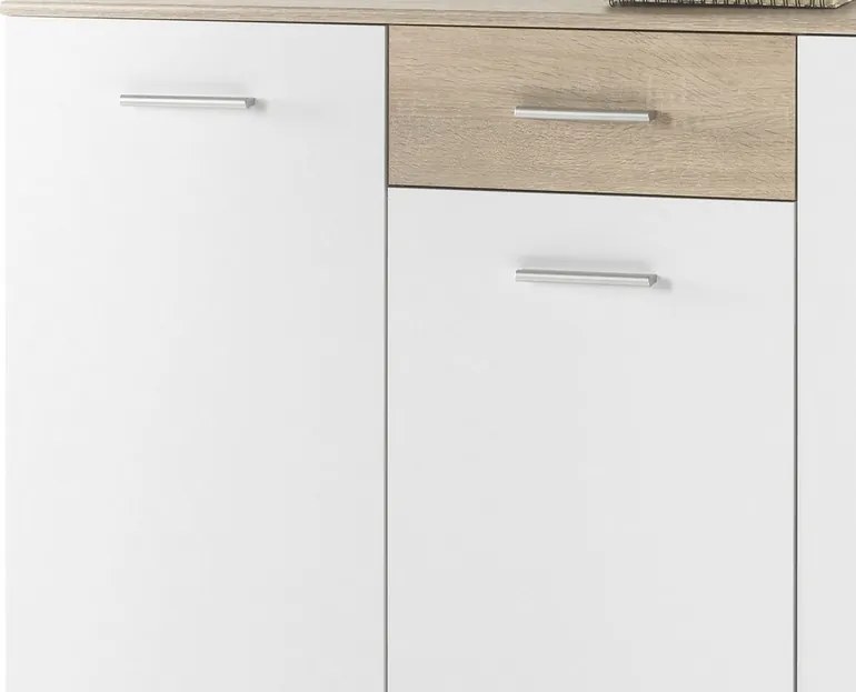 Komoda s policami/botník Manolo 136 cm, dub sonoma/biela