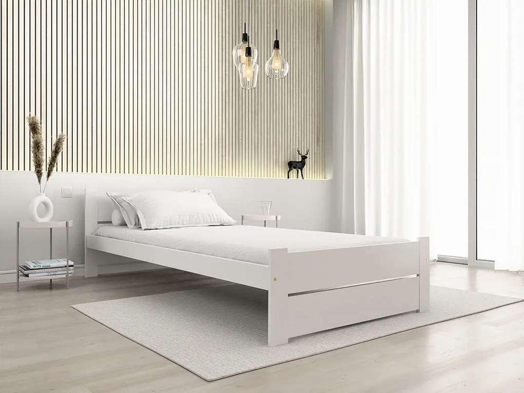 Posteľ IKAROS DOUBLE 90 x 200 cm, biela Rošt: Bez roštu, Matrac: Matrac Deluxe 10 cm