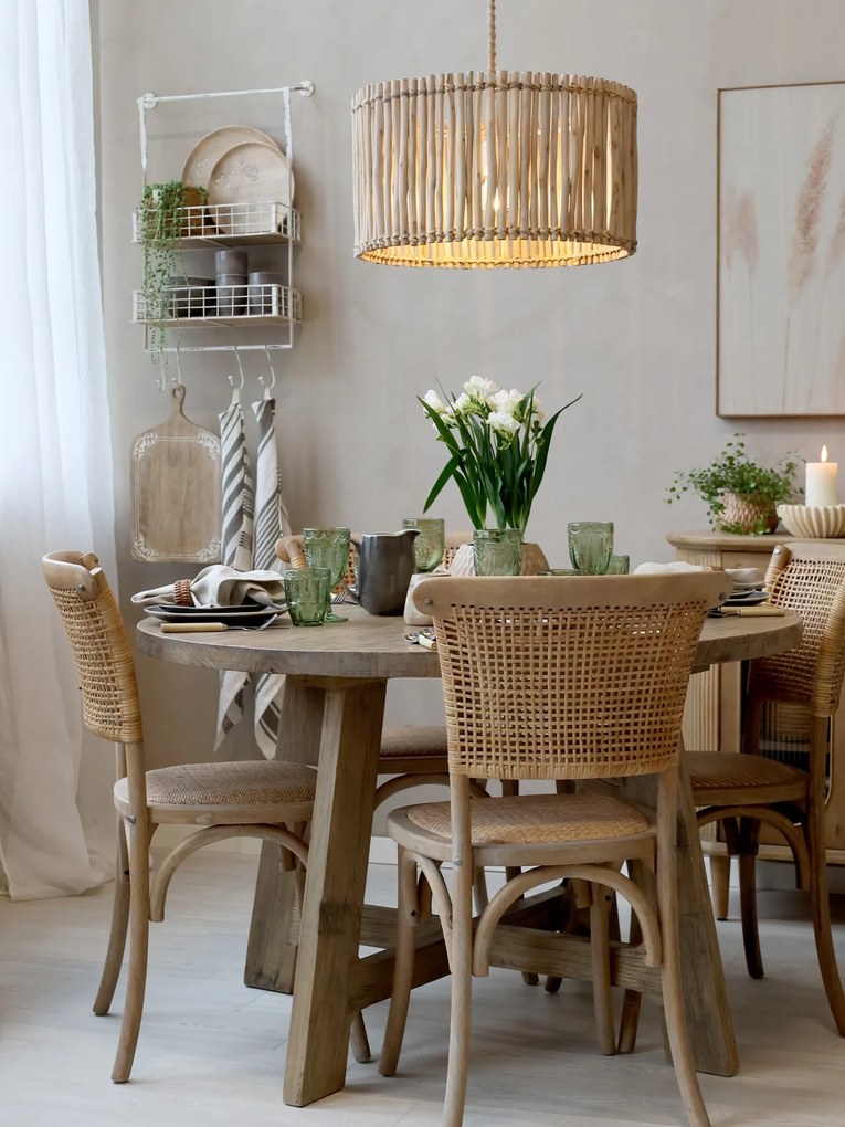 Prírodné antik závesné svetlo s ratanovým tienidlom Lamp rattan - Ø 50*54cm/ E27/ 40W