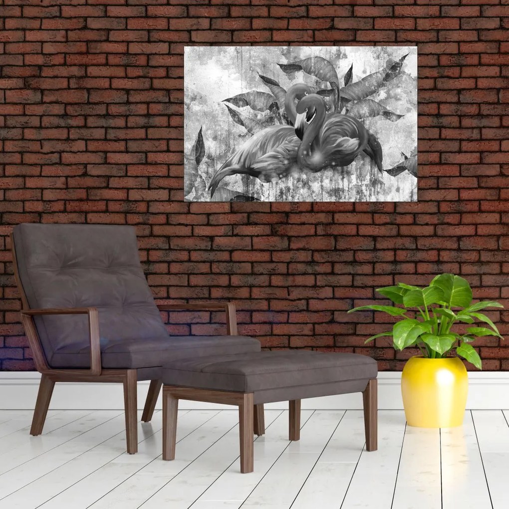 Obraz - Plameniaky graffiti (90x60 cm)