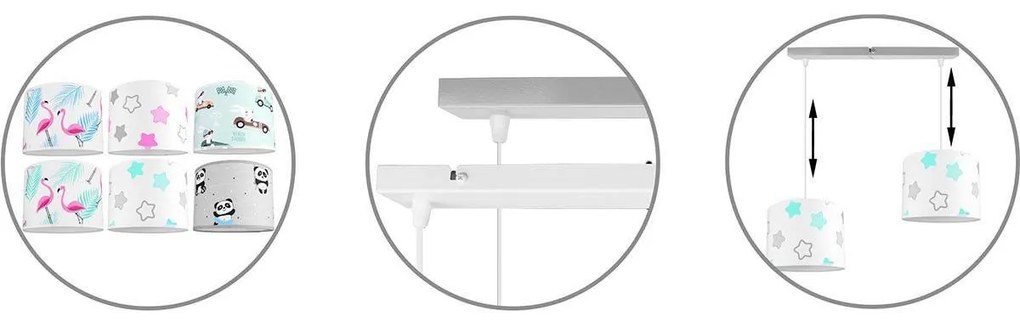 Detské závesné svietidlo Cone, 2x textilné tienidlo so vzorom (výber zo 6 farieb), (výber z 2 farieb konštrukcie)