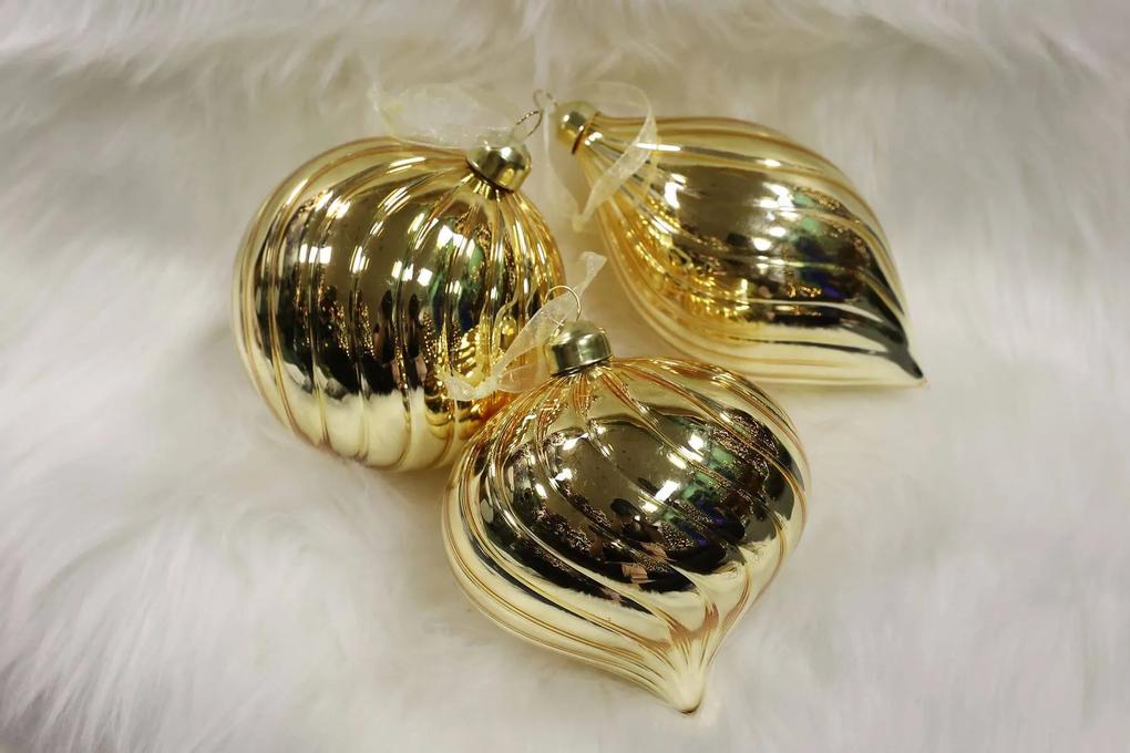 Zlaté sklenené lesklé vianočné ozdoby 3-set