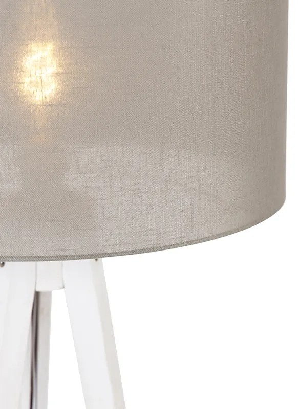 Moderná stojaca lampa trojnožka biela s hnedým tienidlom 50 cm - Tripod Classic