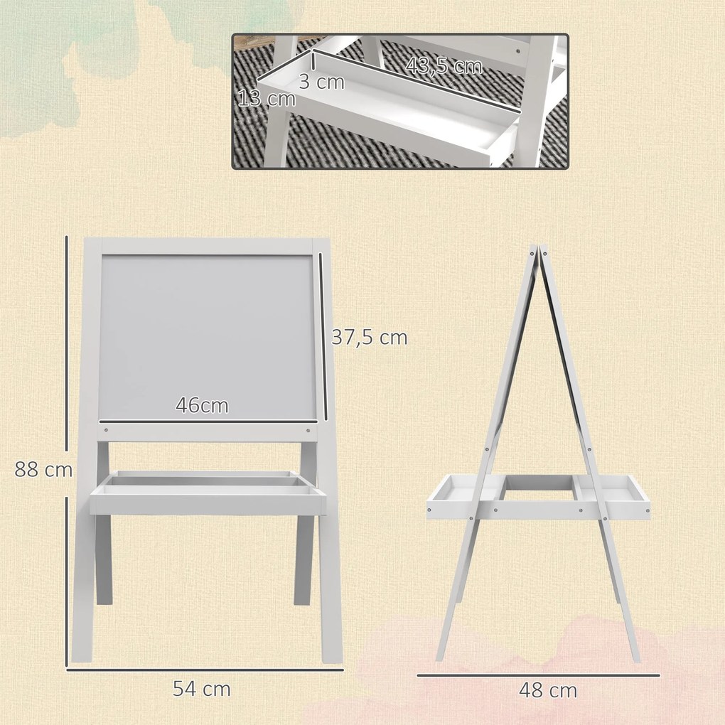 AIYAPLAY 2-v-1 Detský Easel - magnetická tabuľa a kriedová tabuľa - 2 integrované úložné zásuvky - biela | Aosom