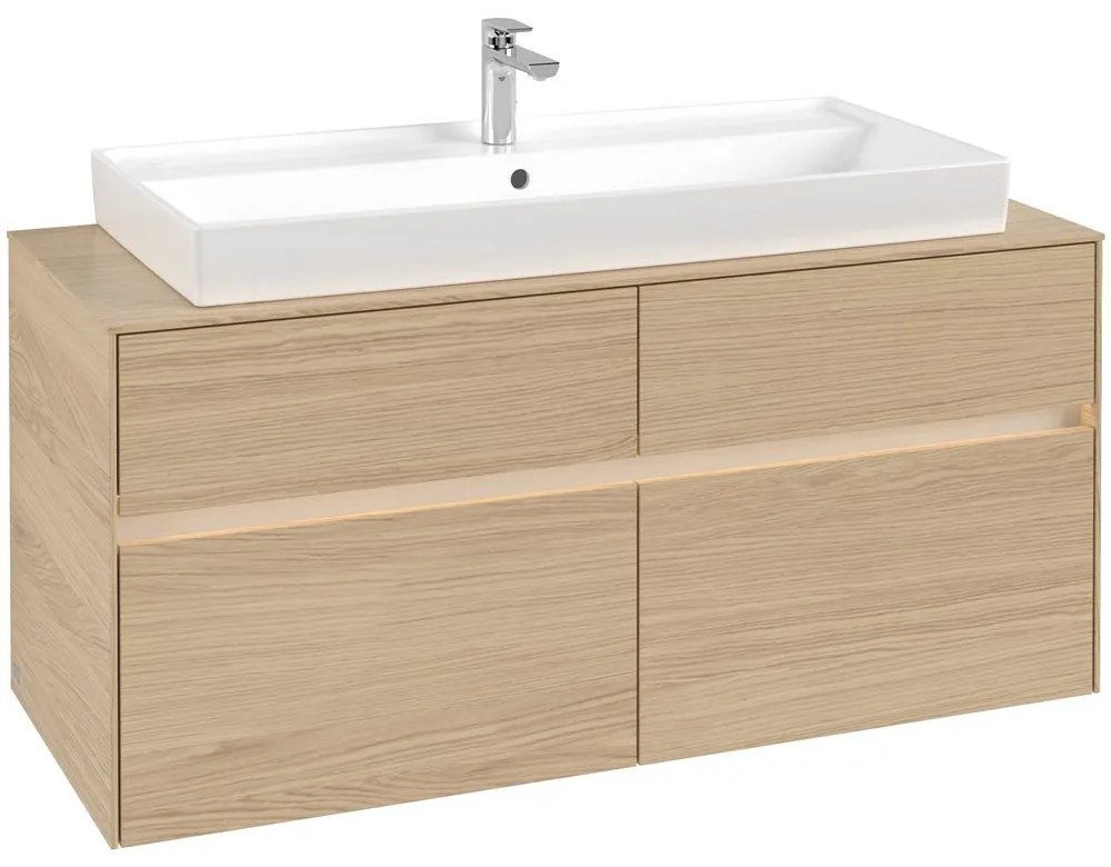 VILLEROY &amp; BOCH Collaro závesná skrinka pod umývadlo na dosku (umývadlo v strede), 4 zásuvky, s LED osvetlením, 1200 x 500 x 548 mm, Nordic Oak, C091B0VJ