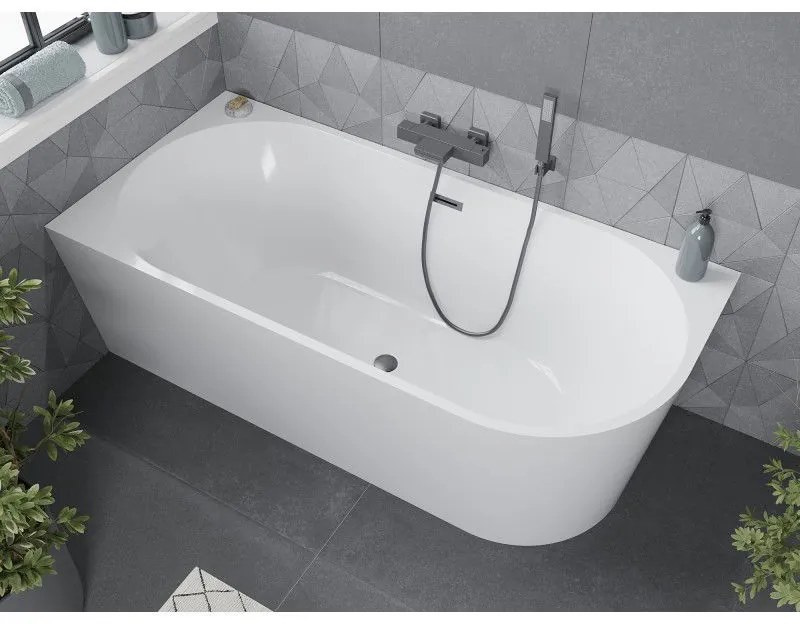 Mexen Mia, voľne stojaca rohová vaňa, lavá, 160 x 75 cm, biela, grafitový prepad, 52691607500L-66