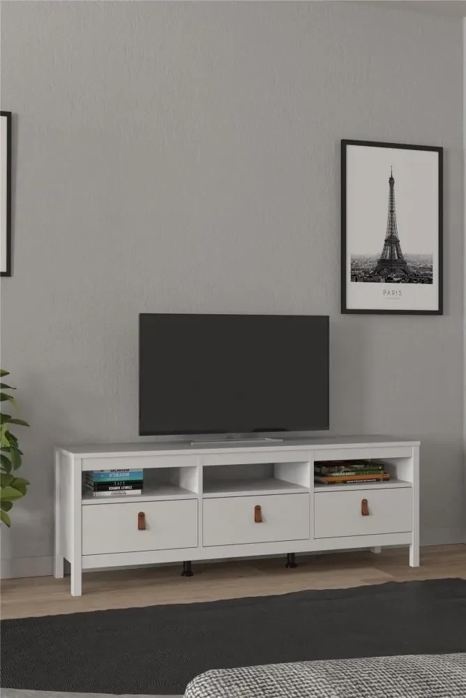 Biely TV stolík SALOMO s 3 zásuvkami