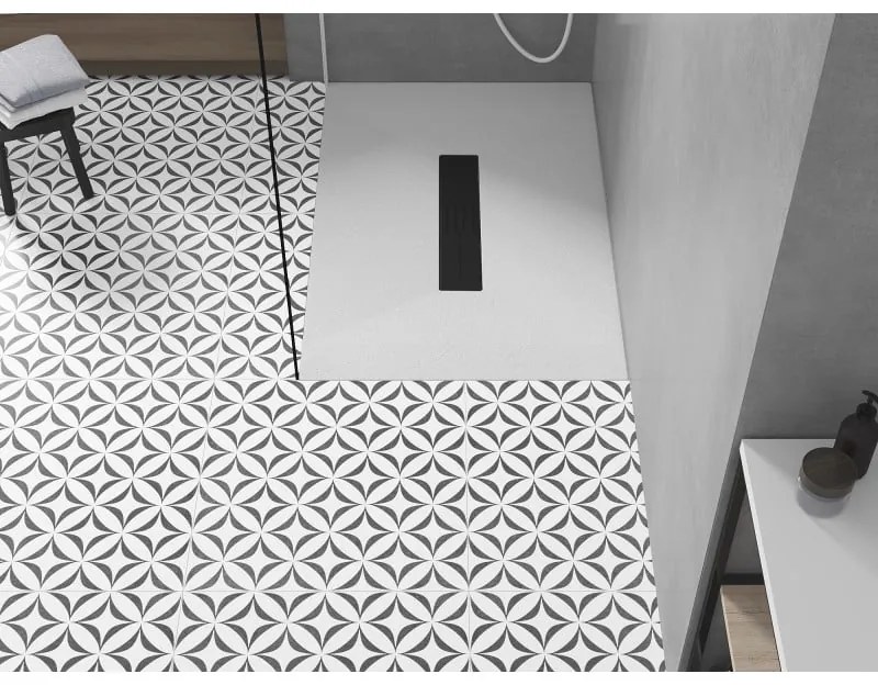 Mexen Toro, SMC obdĺžniková sprchová vanička 130 x 70 cm, biela, čierna krytka, 43107013-B