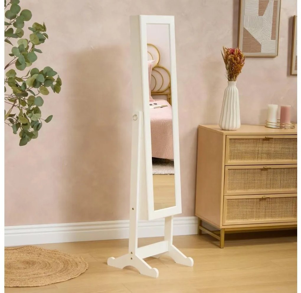 Atmosphera - Stojacie zrkadlo so šperkovnicou KRISTIN 146,8x37 cm biele