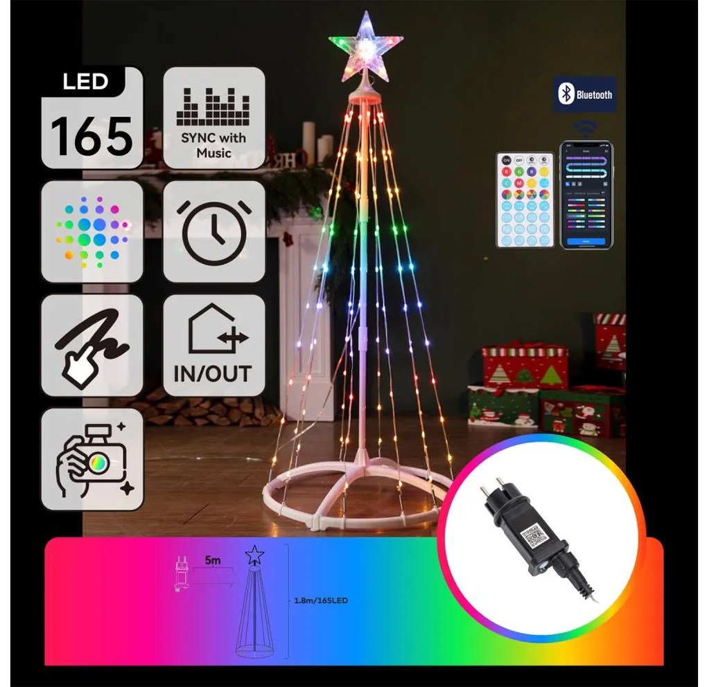 Aigostar - LED RGBICW Vonkajšia vianočná dekorácia 165xLED/230V 1,8m IP44 + diaľkové ovládanie