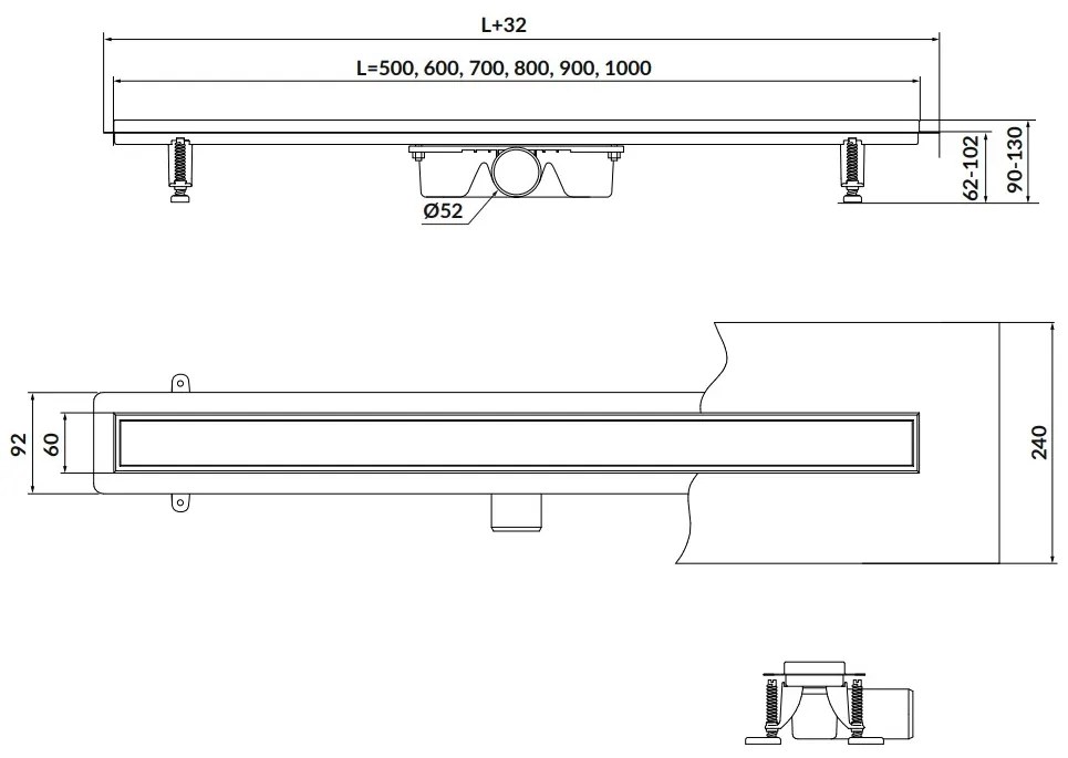 Cersanit Tako, lineárny odtokový žľab s obojstranným roštom 60cm, nerezová, S907-008