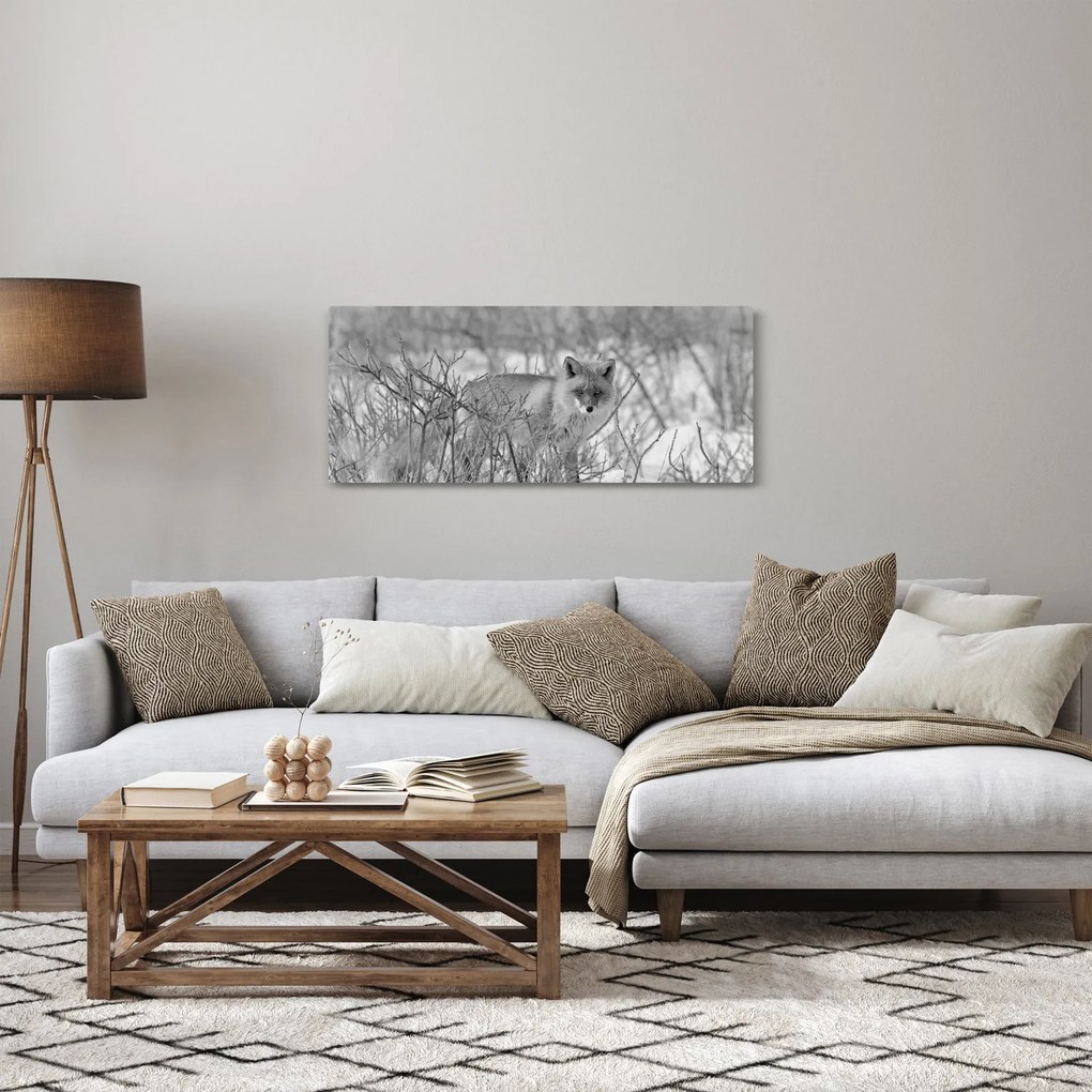 Obraz - Lišiak, čiernobiela (120x50 cm)