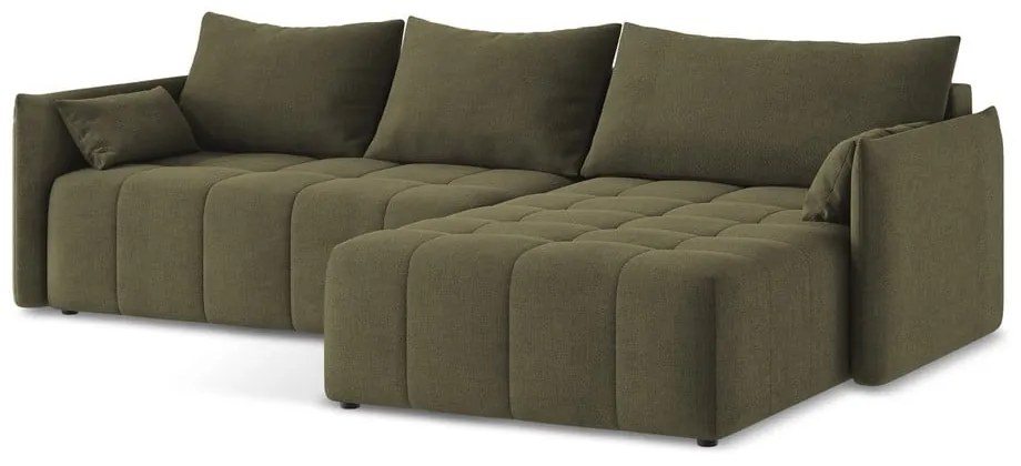 Khaki rozkladacia/s úložným priestorom rohová pohovka (pravý roh/s leňoškou) Moku – Makamii