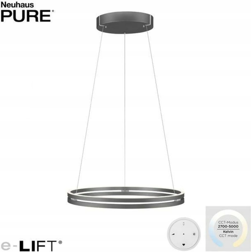 Led závesné svietidlo Paul Neuhaus Pure-e-loop sivé, 2700-5000K, e-LIFT