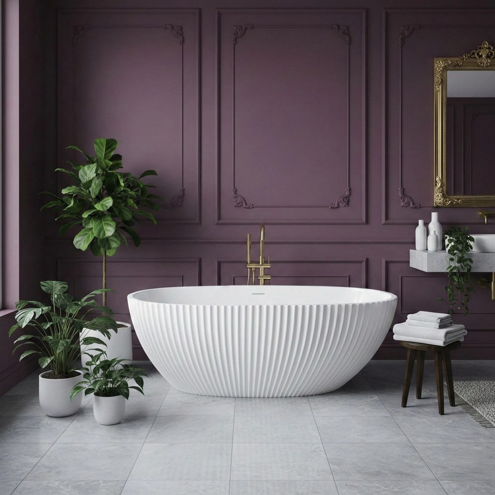 Rea Carmen, voľne stojaca vaňa 170x85 cm, biela, medený click-clack, KPL-W8506