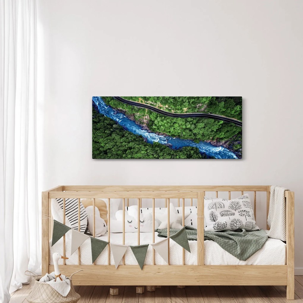 Obraz - Rieka medzi horami, Kaukaz, Rusko (120x50 cm)