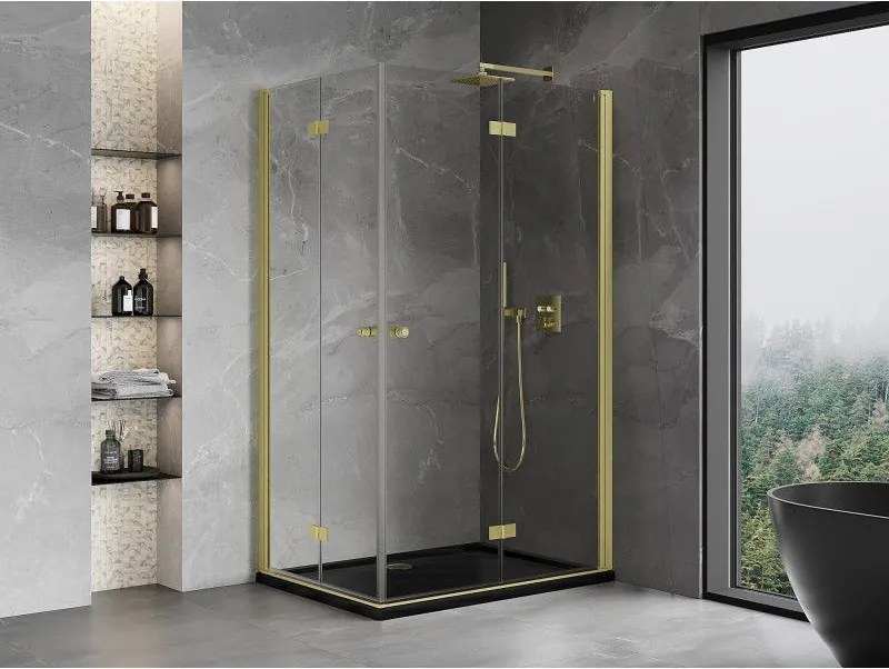 Mexen Mist-F Duo, skladací sprchový kút 85 x 95 cm, číre sklo, zlatý matný profil, 8A6-085L-095P-55-00
