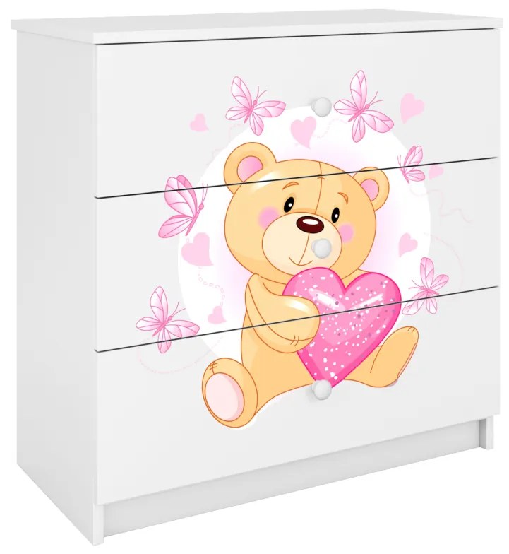 Komoda Babydreams 80 cm medvedík s motýlikmi biela
