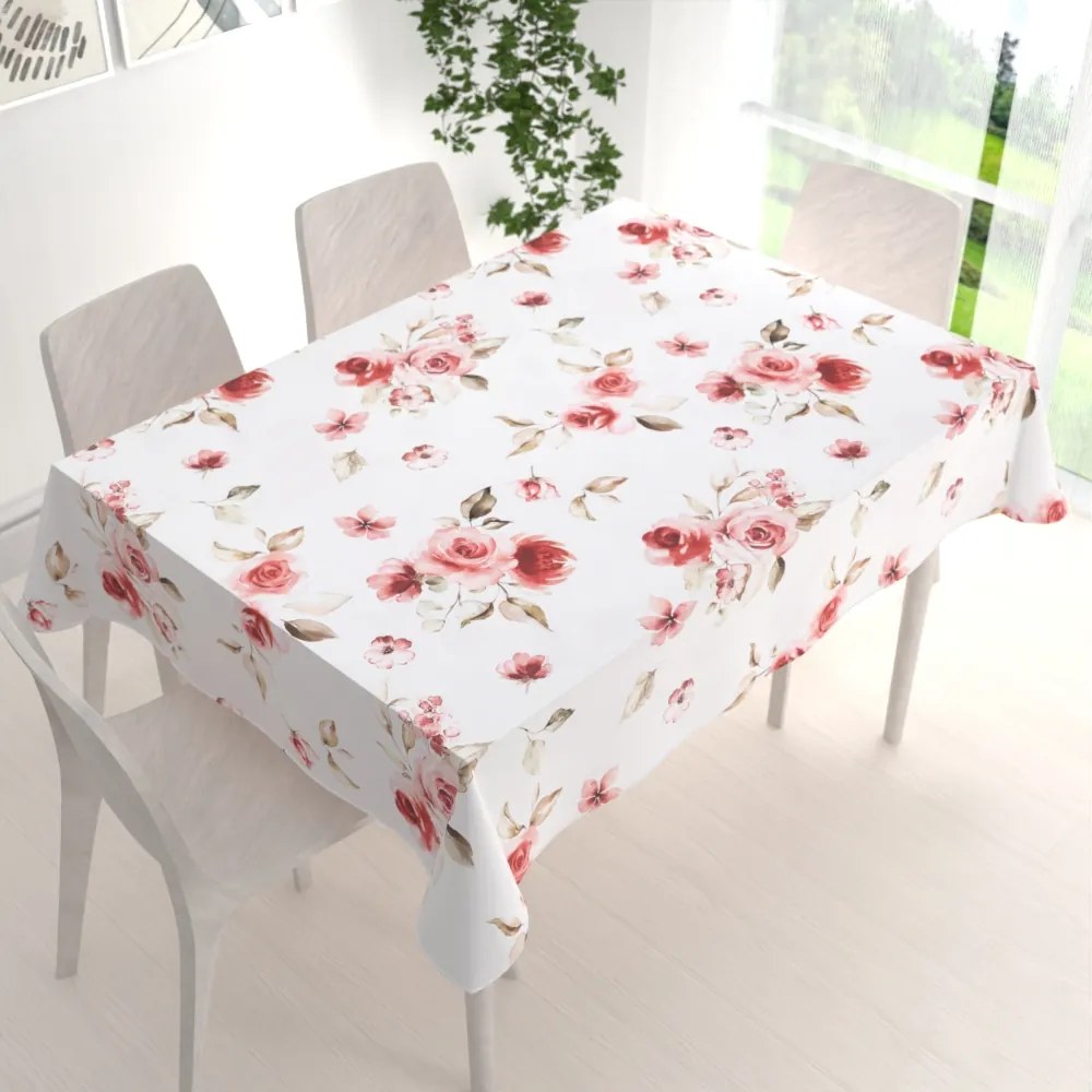 Biante Teflónový obdĺžnikový obrus TF-023 Červené ruže na bielom 60x100 cm