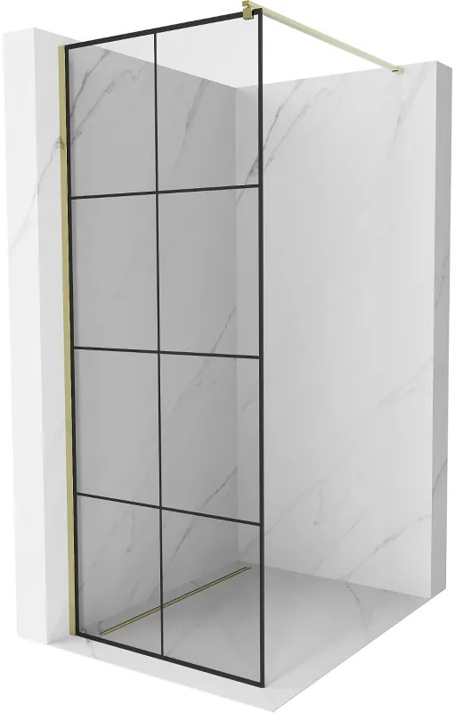 Mexen Kioto sprchová zástena 70x200 cm 8 mm, zlatý profil, sklo čierny vzor 1, 800-070-101-01-77